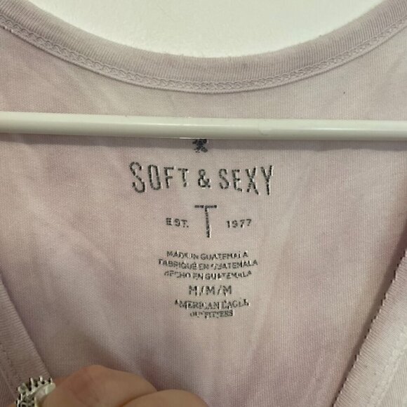 AMERICAN EAGLE Soft & Sexy T Cinch Front Tee Lilac Lavender Purple Boho Cropped - Picture 5 of 12